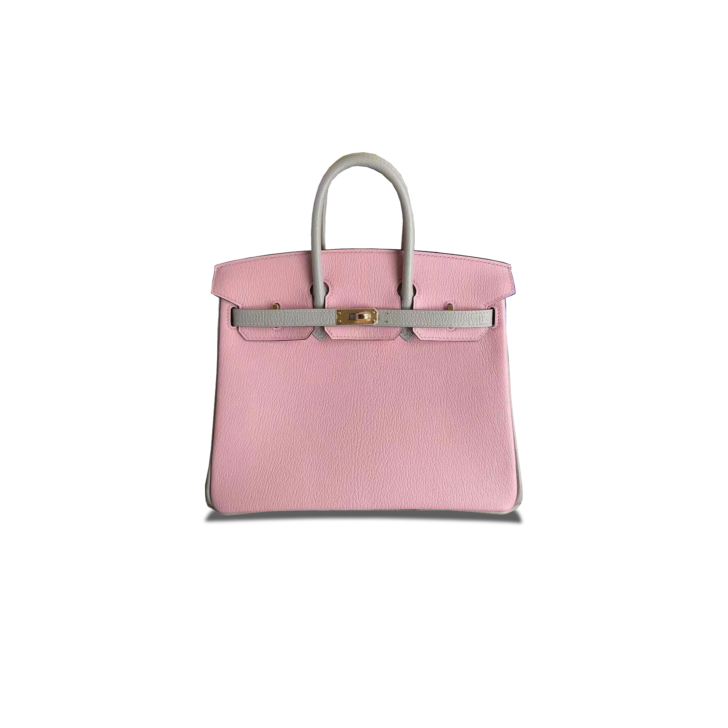 HERMÈS MASTER BIRKIN 25 CHEVRE LEATHER CHERRY BLOSSOM AND PEARL GREY GOLD BUCKLE H028361CC69 (25*20*13cm)